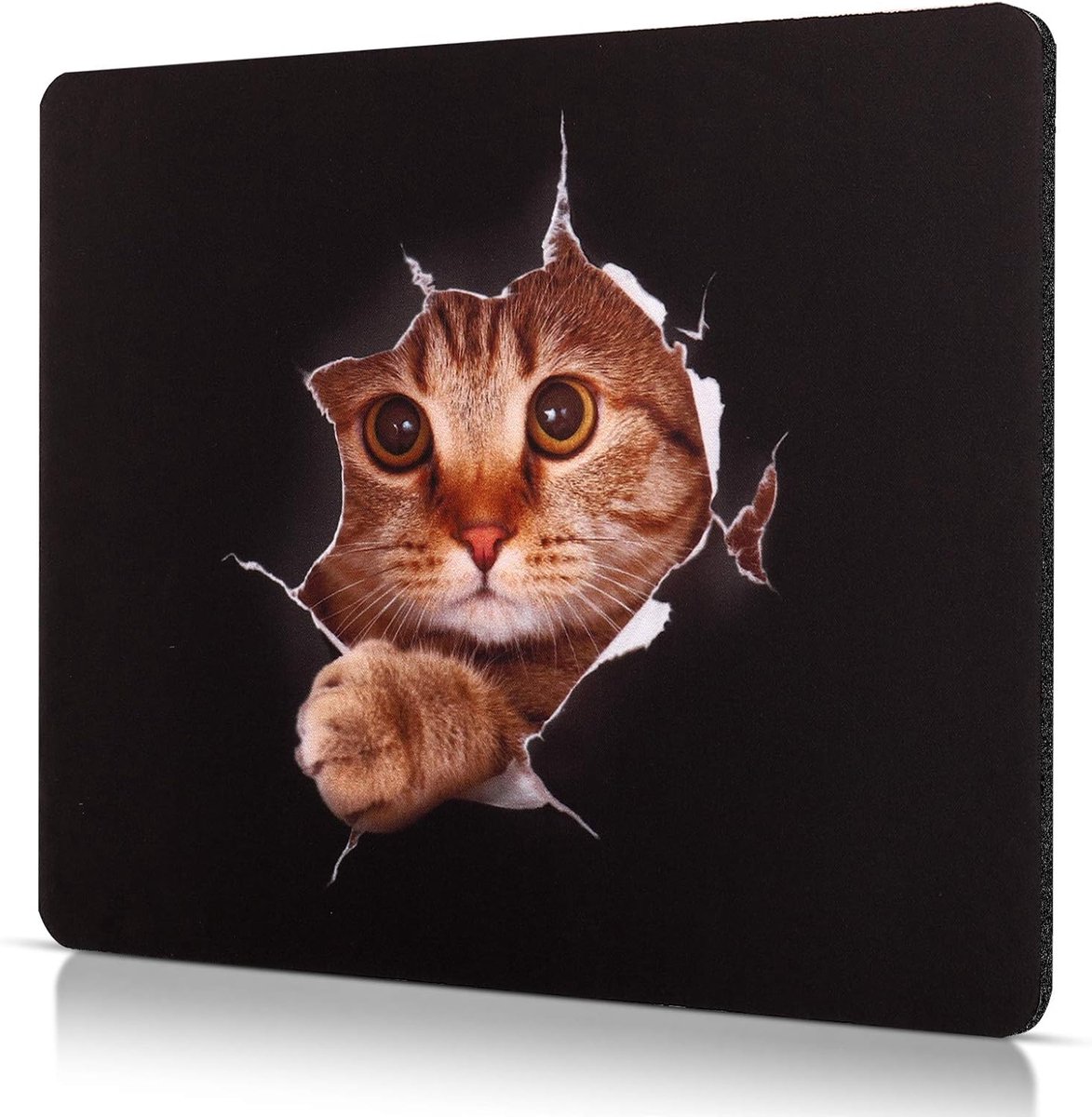 SnelShoppen - Kleine Motief Muismat 240 x 200 mm Kat - Soepele Lycra Oppervlak - Antislip Rubber Onderkant - Comfortabel Natuurrubber - Desk Accessoir