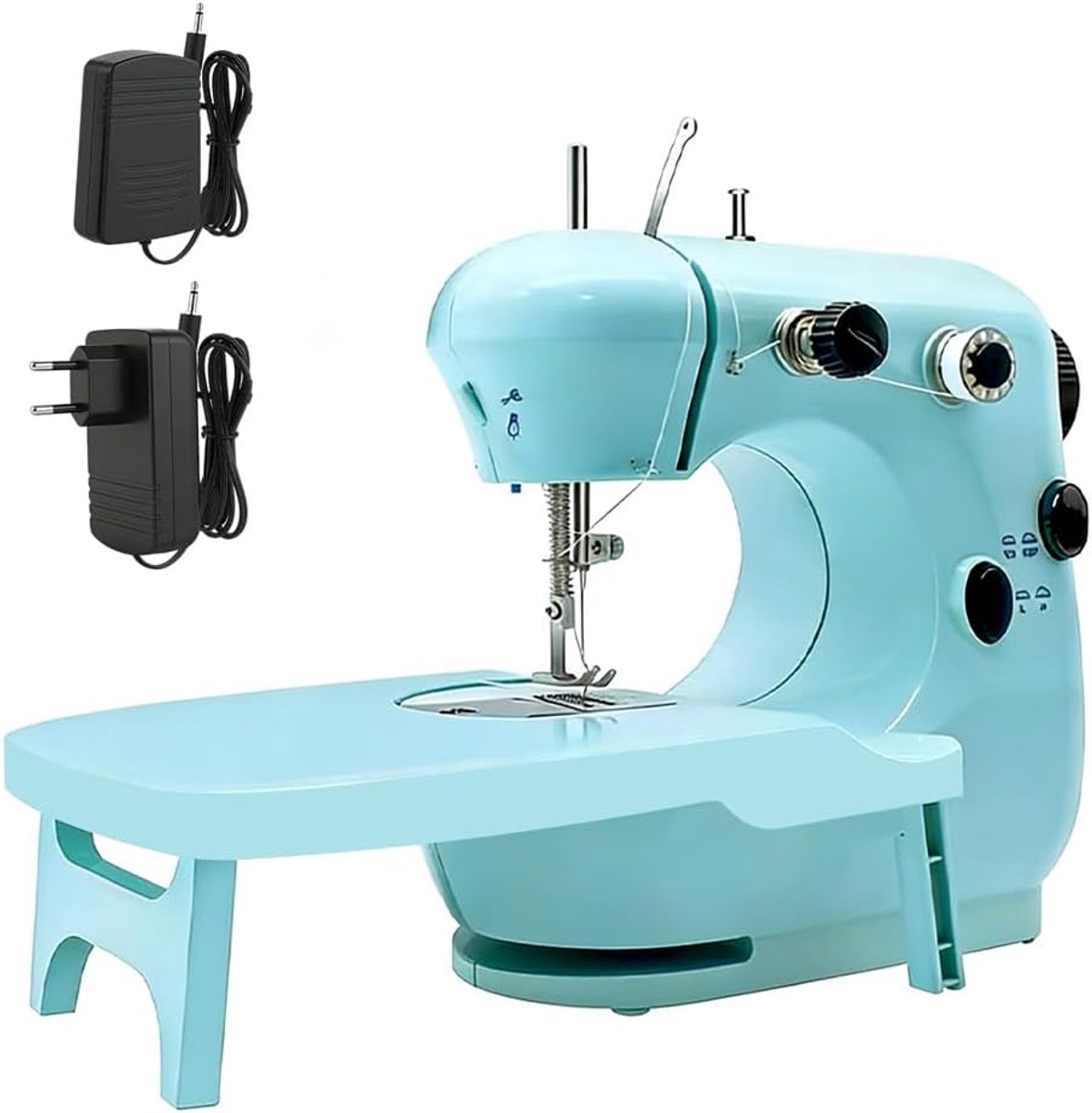 SnelShoppen - Mini Kinderen Naaimachine met Uittrekbare Tafel, Dubbelsnelheid, Draagbare Naaimachine voor Kinderen, Donkerblauw, Perfect voor Beginner