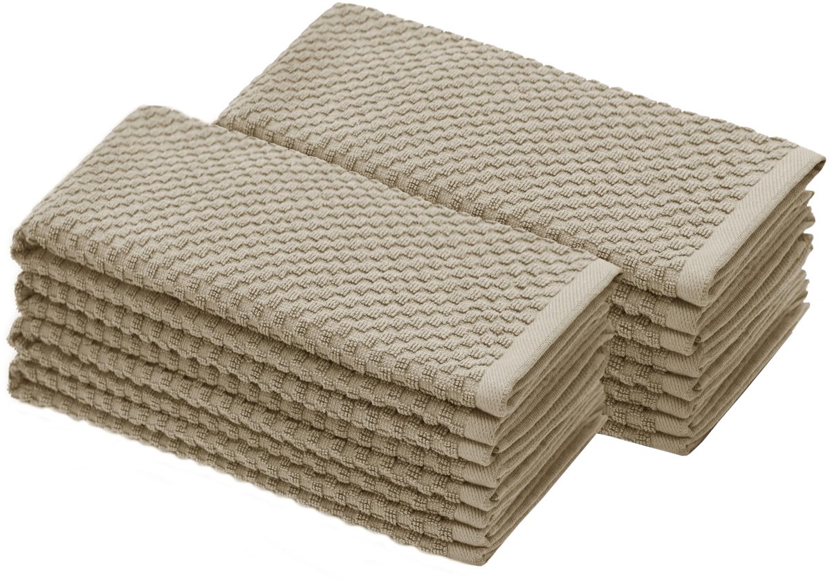 SnelShoppen - Keukenhanddoeken 12 Pack - Wafel Geweven Badstof - 16x28 Inch - Wit - 400 GSM - 100% Katoen - Absorberend - Multifunctioneel voor Keuken