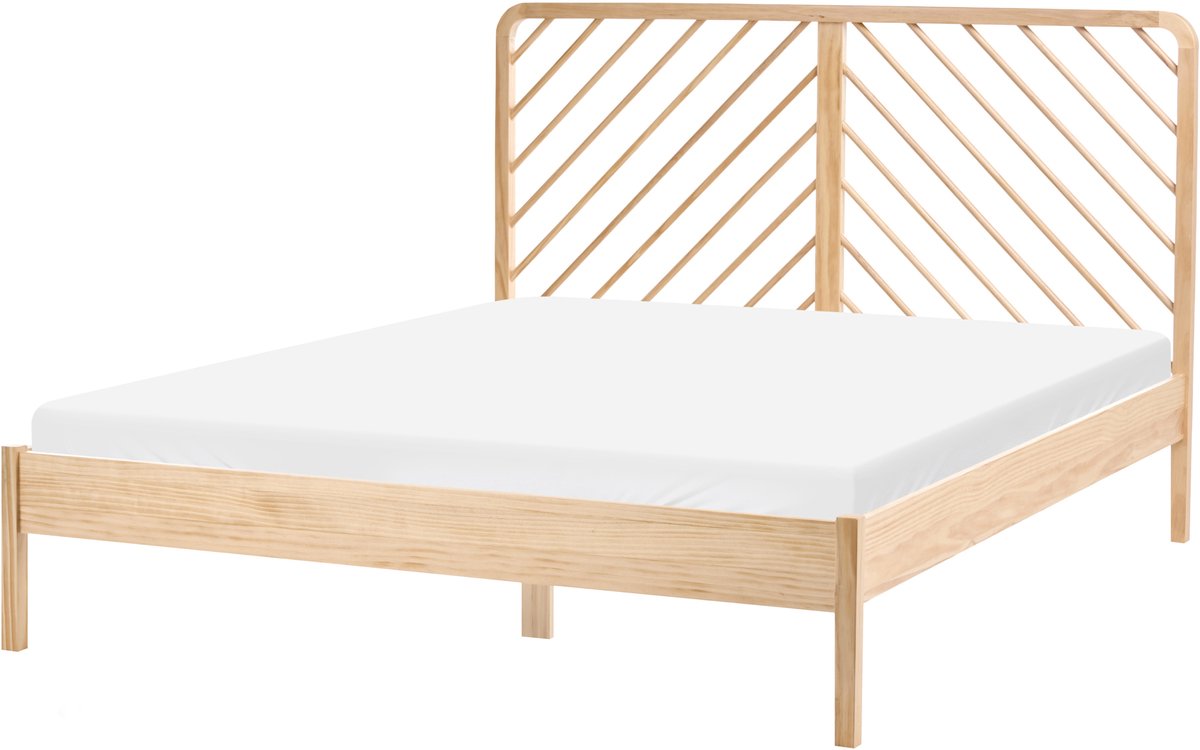 SEPHOS - Tweepersoonsbed - Lichtbruin - 160 x 200 cm - Dennenhout