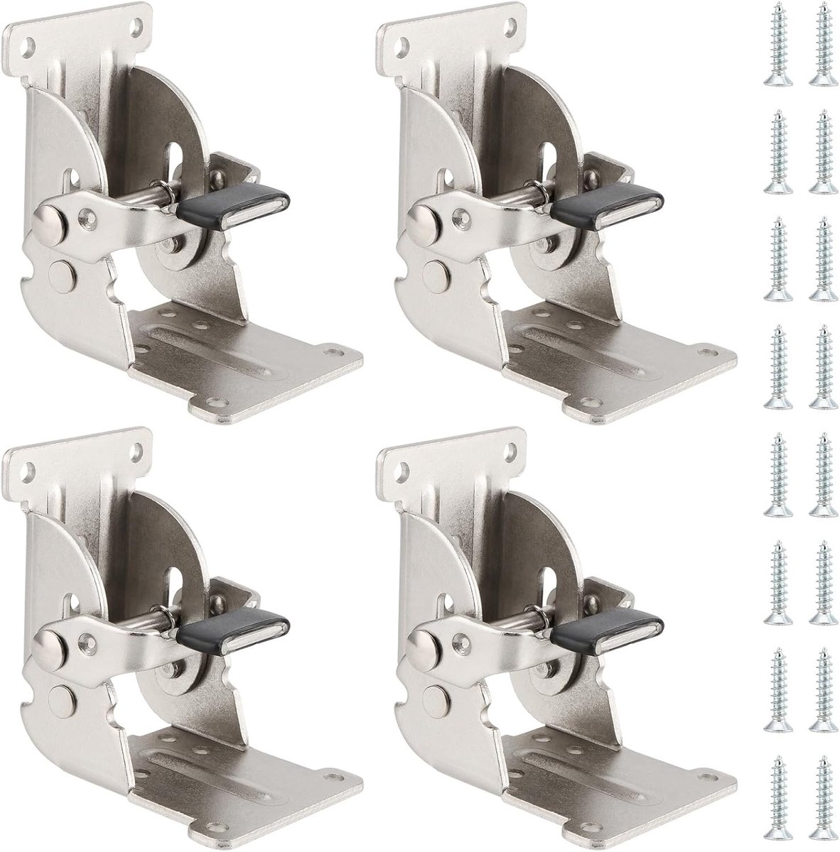 4 Stuks Vouwscharnieren 90/180 Graden, Zelfsluitende Scharnieren voor Vouwtafels, Meubelaccessoires voor Werkbanken, Inclusief Schroeven en Zilver Afwerking