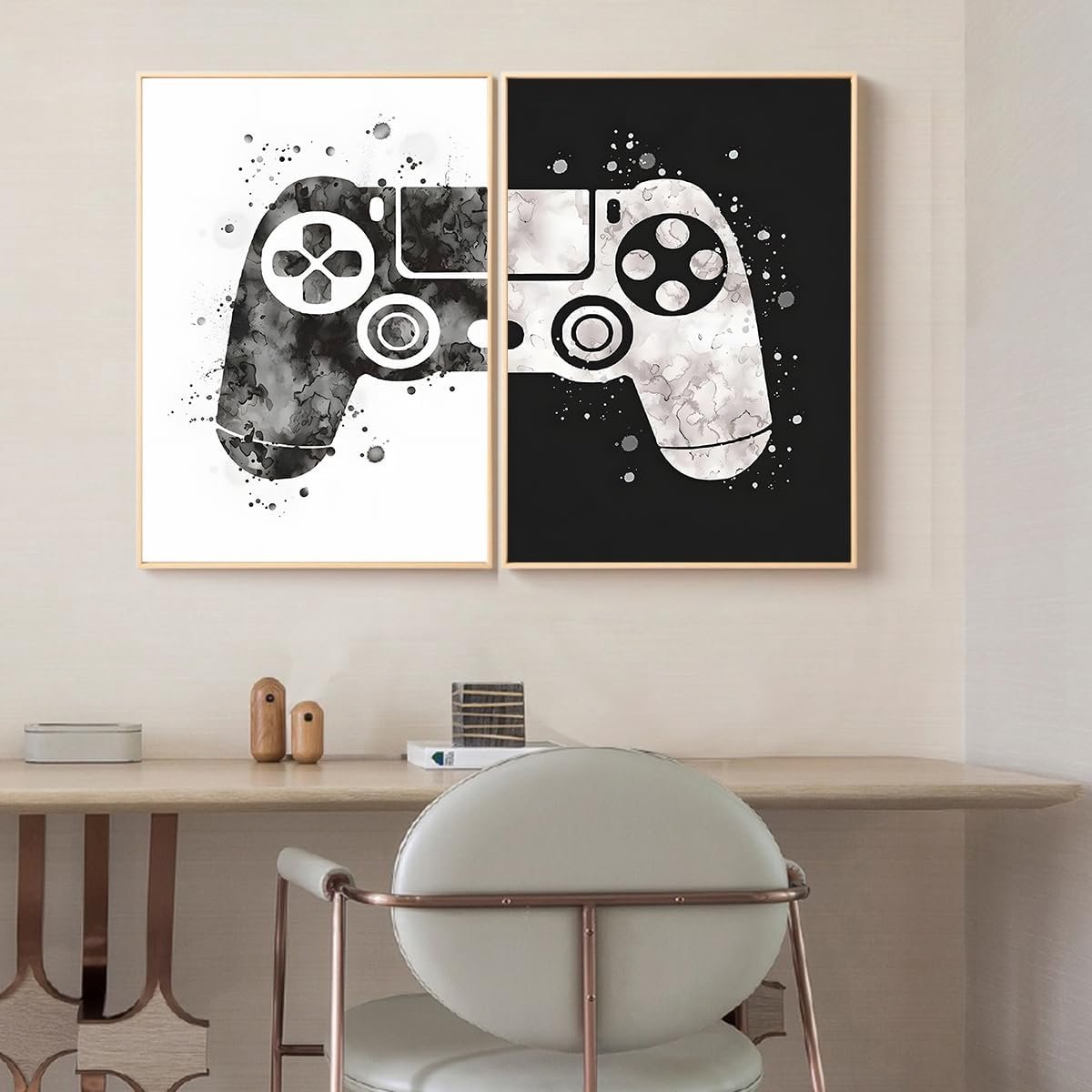 SnelShoppen - Modern Gamepad Mural Poster 30x40cm Set van 2 - Zwart Witte Joystick Wanddecoratie voor Kinderkamer en Woonkamer - Waterdicht en Kleurec