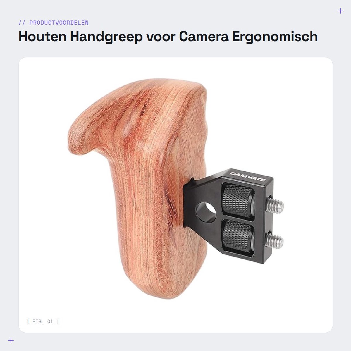 Dailygoods - Houten Handgreep voor Camera - Ergonomisch Ontwerp - Linkerhand - Perfecte Grip - Geschikt voor Videocamera's en Spiegelreflexcamera's