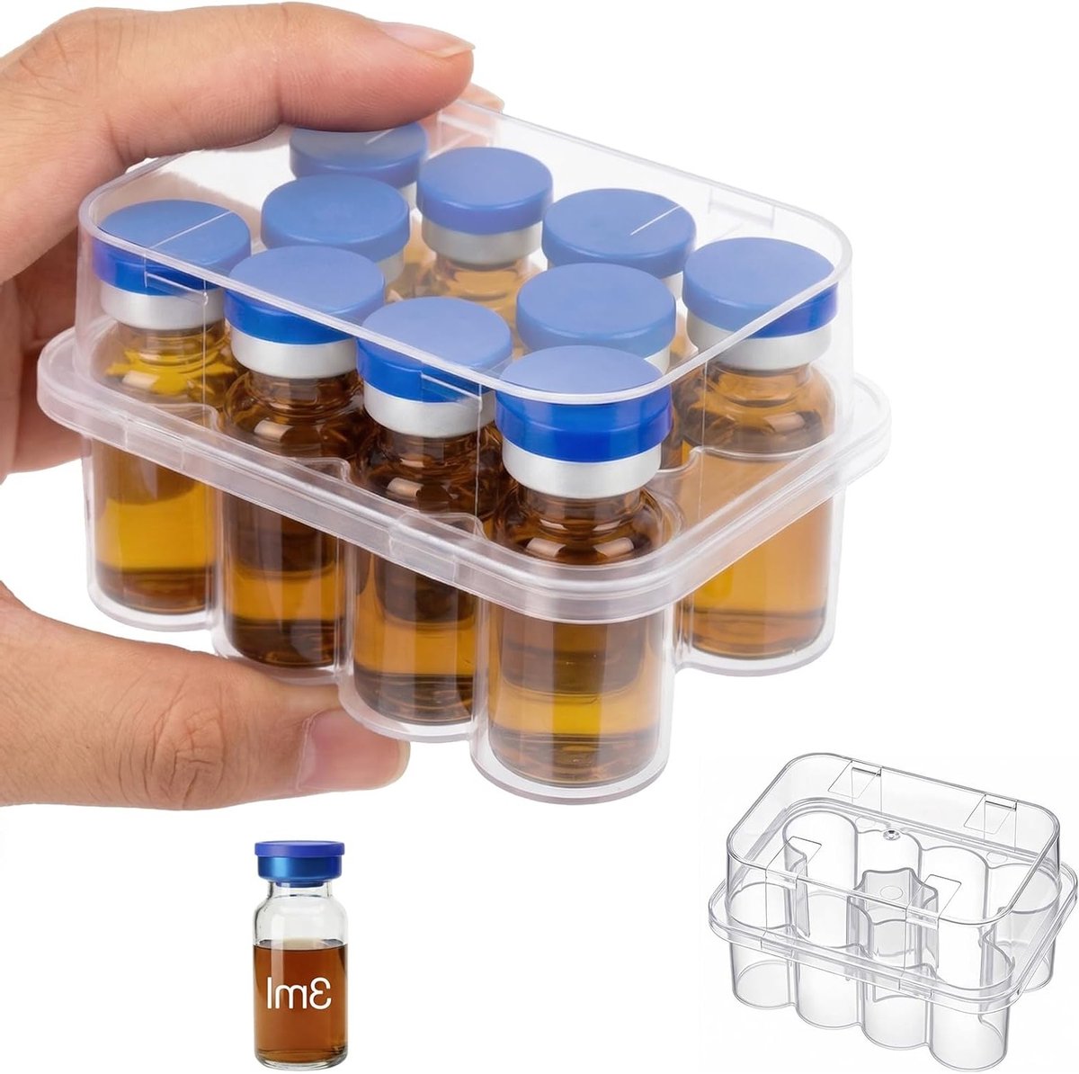 Peptide Box voor koelkast, 1 stuks, 3 ml, organizer met 10 sleuven voor optimale opslag en bescherming van peptiden