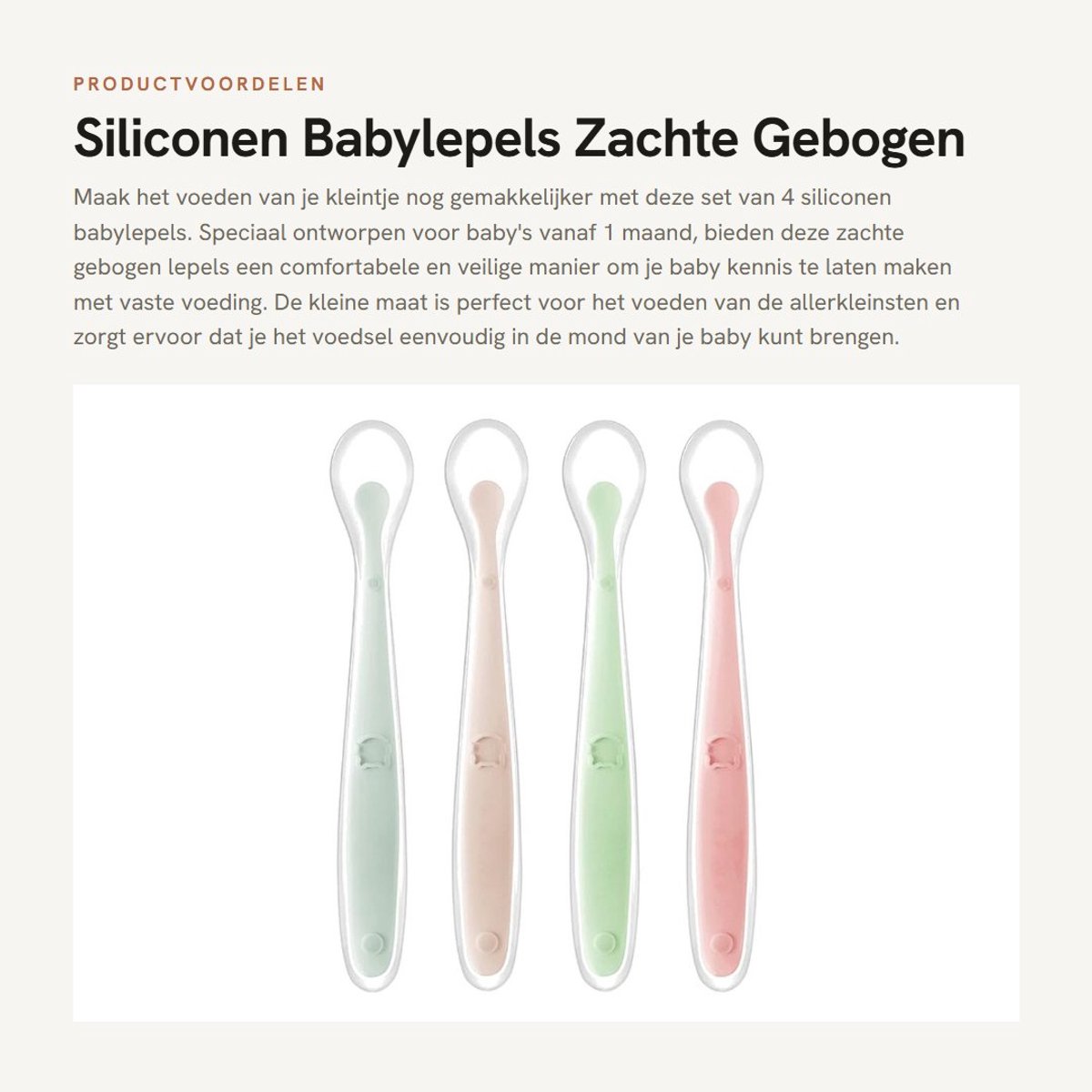 Dailygoods- Babylepel 4 Stuks - Siliconen - BPA Vrij - Zacht Ergonomisch - Antislip Handgreep - Geschikt voor Vaatwasser - Babyvoedingslepel