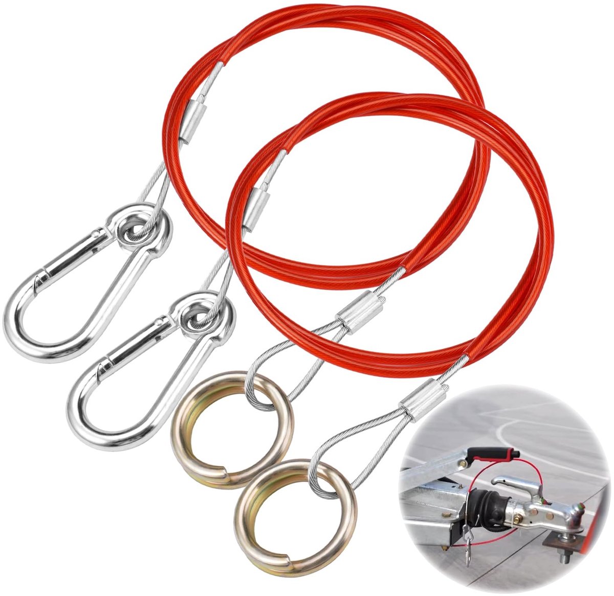Dailygoods- Breekkabel 1m - 2 Stuks - Veiligheidskabel - Roestvrij Staal - Sterke Haken - Voor Aanhangers/Caravans