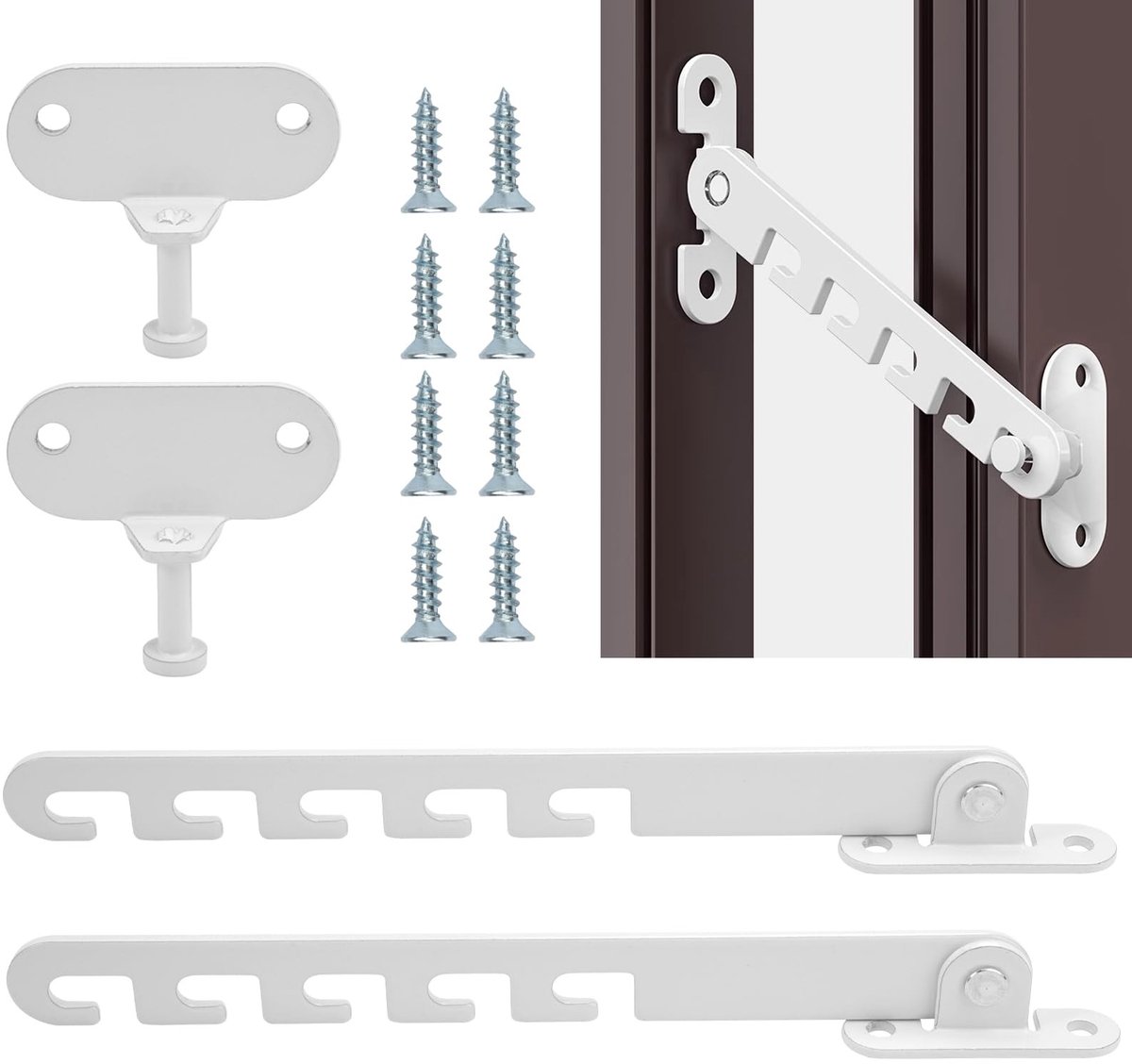 Dailygoods- Raamklem Hoog Draagvermogen - Raamstopper - Raamkantelregelaar - Raamvastzetter - Duurzaam Koolstofstaal - Wit met Roestvrije Coating