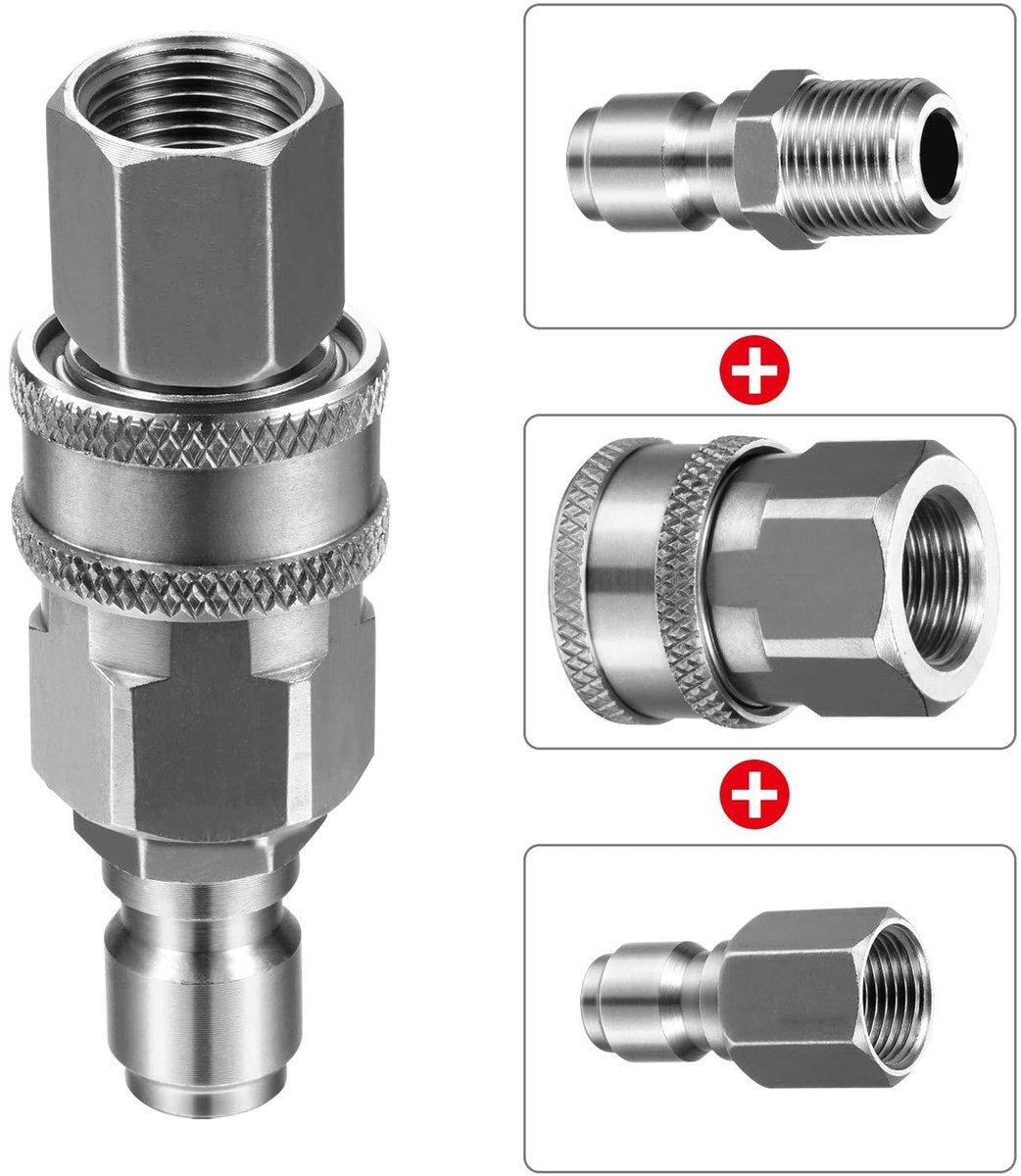 Dailygoods- Drukreiniger Koppeling 4pcs - NPT 3/8" Aansluitingen - Roestvrij Staal - M22 Adapter - Snelle Verbinding - Lekvrije Montage - Drukreiniger Aansluiting