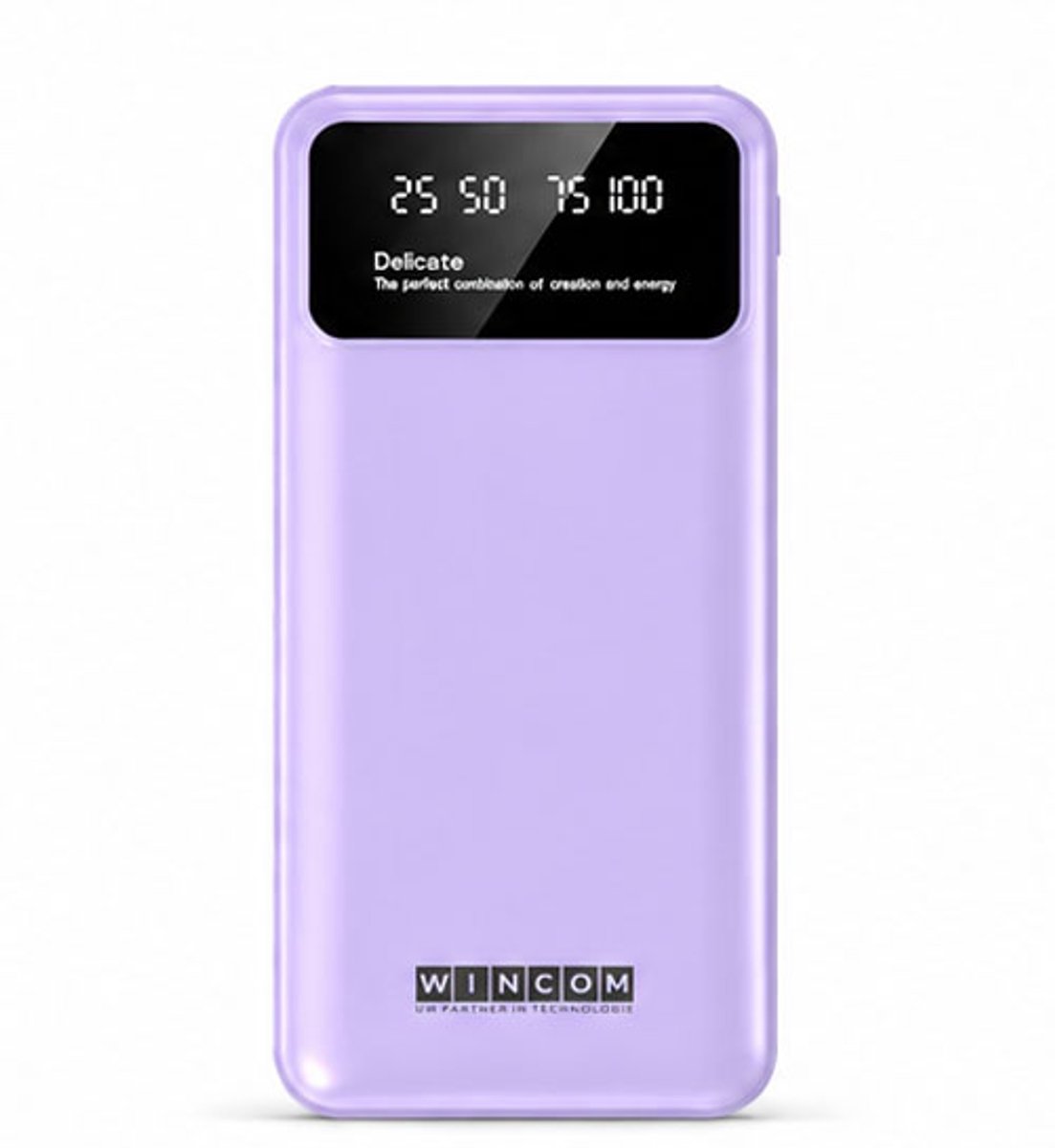 WinCOM Powerbank 10.000mAh 22.5W Snellader USB-C Fast Charge - Flashlight - Purple