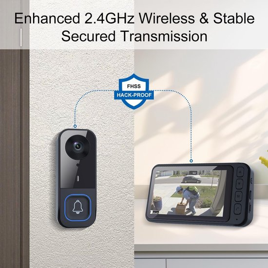 Draadloze Deurbel met Camera & 4,5" Monitor - Video Deurbel zonder WiFi/App/Cloud, Intercom met 2-Weg Audio, Nachtzicht, 120° Groothoek, Waterdichte Deurbel Buiten voor Huis & Appartement — afbeelding 3