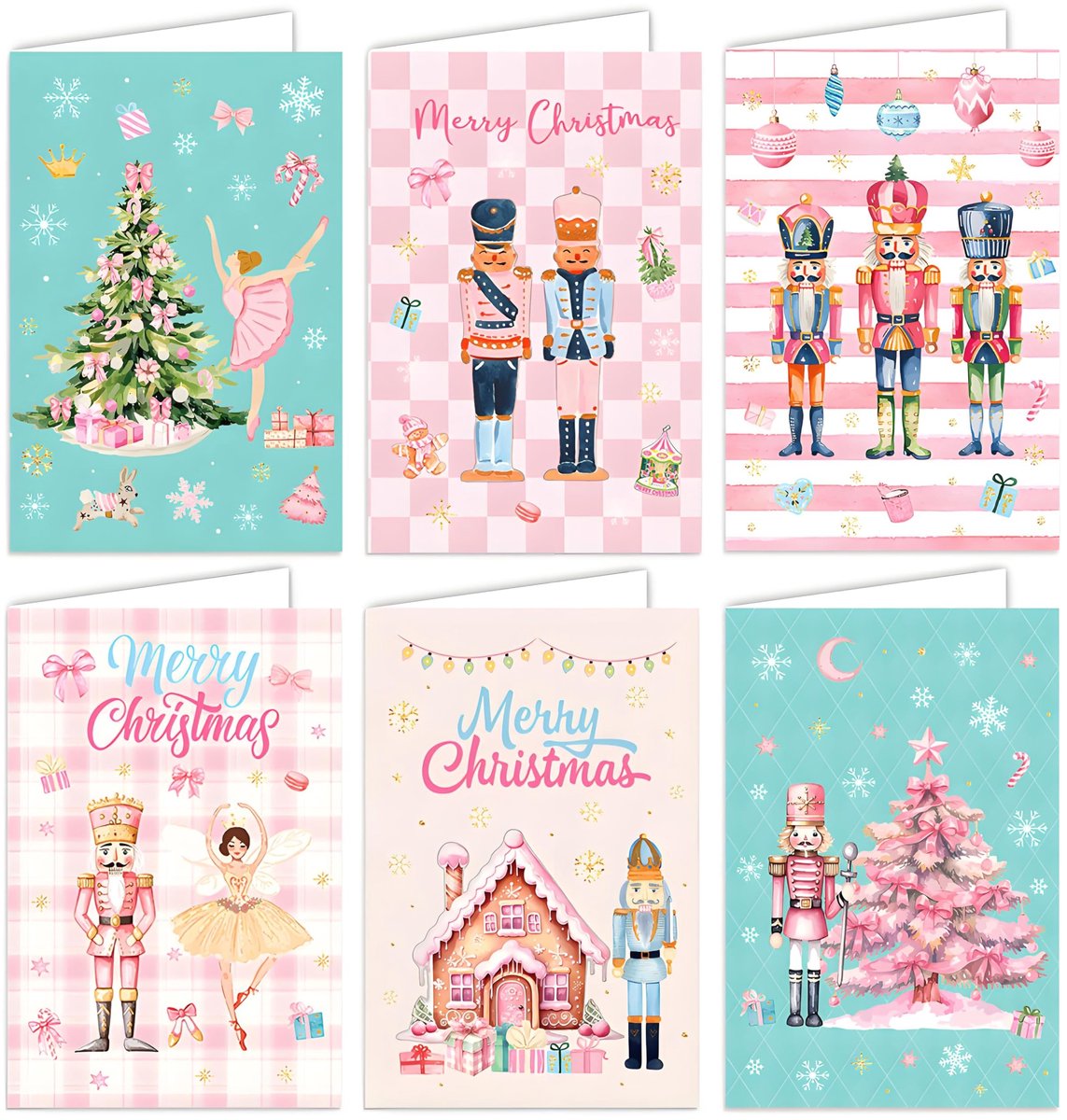 Dailygoods- Kerstkaarten Set - 18 Stuks Notenkraker Thema - Inclusief Witte Enveloppen - Met Afdichtingsstickers - Roze en Blauwe Kleuren - Premium Kwaliteit - Wenskaarten