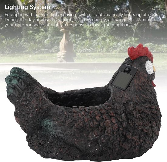 Dailygoods- Kipplanter met Zonne-energie - Tuinpot - Multifunctionele Decoratie - Automatische Verlichting - Buiten/ Binnen Gebruik - Gloeiend Kipontwerp van Dailygoods — afbeelding 4
