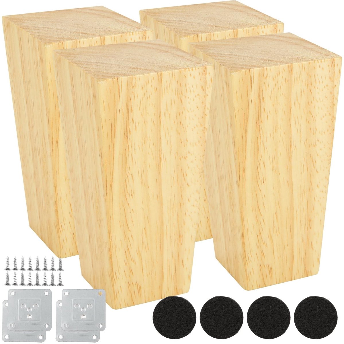 Dailygoods- Meubelpoten Set van 4 - Houten Meubelpoten - Kastpoten 10 cm - Tafelpoten - Vierkante Poten - Met Voetkussen