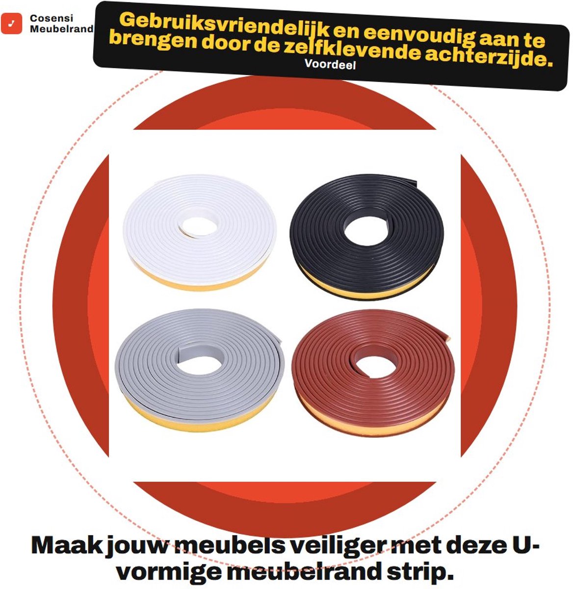 Dailygoods- Meubelrandstrip U-vormig - Zelfklevende Randband - Flexibele Randbescherming - 3 Meter - 20 mm - TPE Kunststof