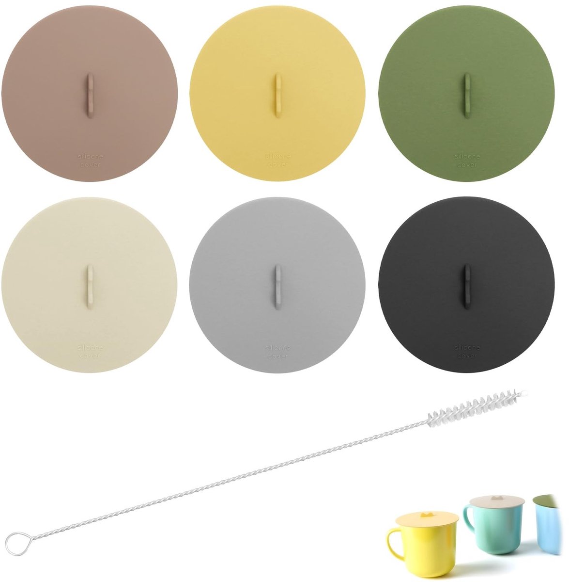 Dailygoods- Siliconen Deksels - 6 Stuks - Herbruikbaar - Voedselveilige Siliconen - Diameter 10 cm - Inclusief Rietborstel - Drinkglasdeksel