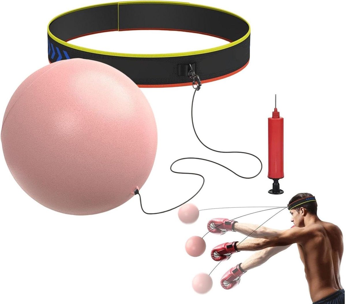 Boksbal met hoofdband - Fitness bal - Verbeteren reactiesnelheid - Verstelbare hoofdband - Opblaasbaar - Roze