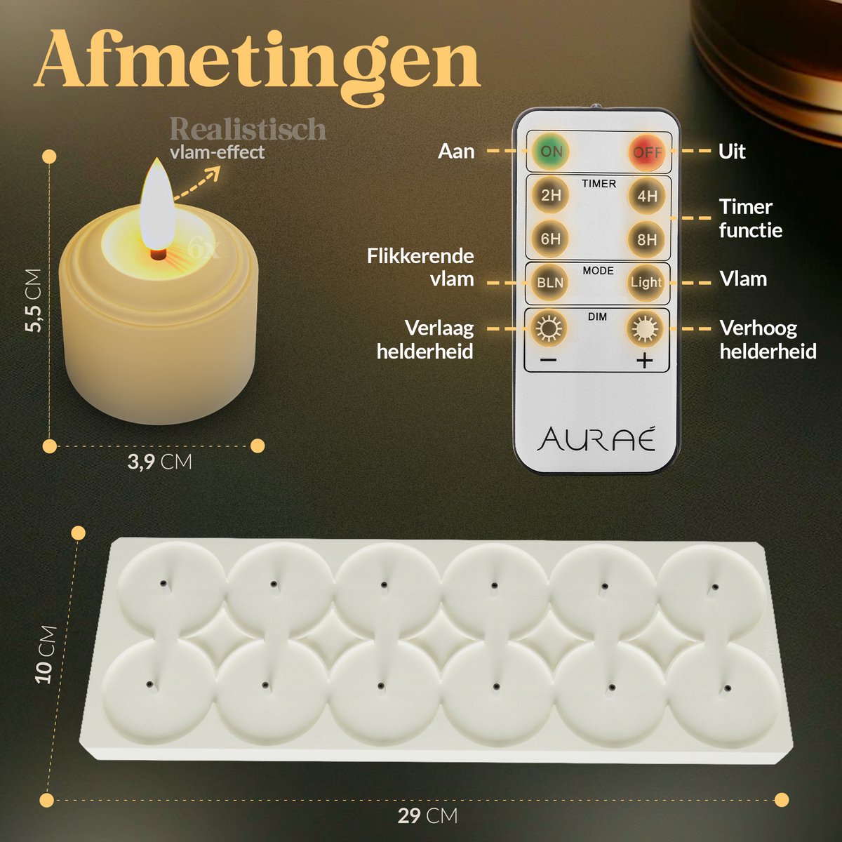 Aurae Oplaadbare Waxinelichtjes 12x - Theelichtjes Oplaadbaar - 40+ Branduren - Led Kaarsen met Afstandsbediening - Flikkerende Vlam - met Lader - Kerst Kaarsen — cadeau in Wonen & Interieur - foto 3