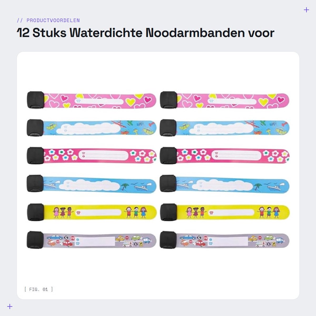 Dailygoods - 12 Stuks Waterdichte Noodarmbanden voor Kinderen met ID