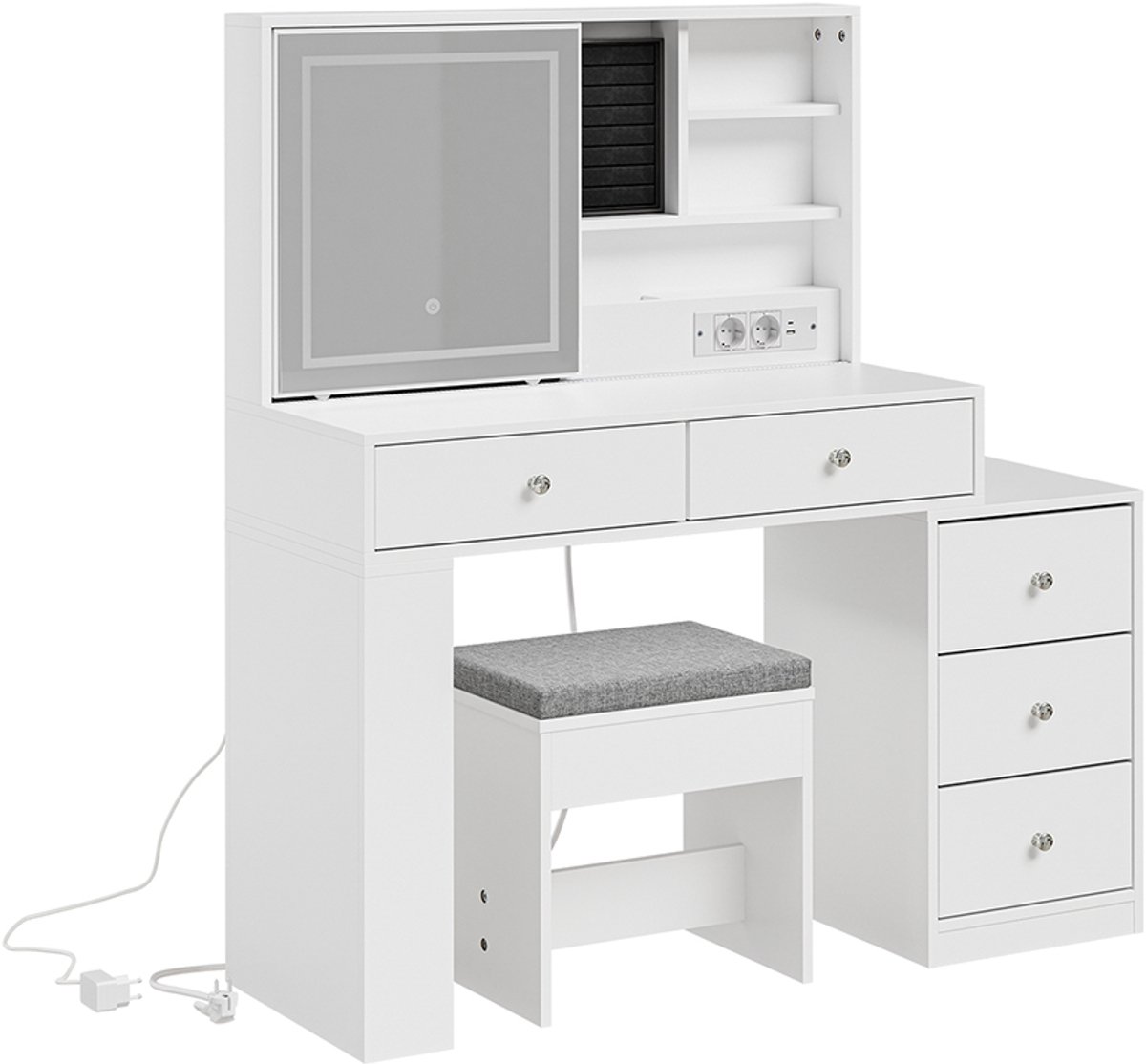 SoBuy Badmeubel met LED-spiegel - Wit - 5 laden - 1 deur - 2 planken - 120x40x127 cm | FWT
