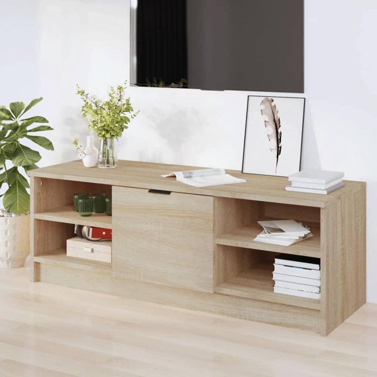 Tv-kast Hout - Tv-meubel Plank - Media Opbergen - Glad Oppervlak - 102x355x365 cm - Sonoma