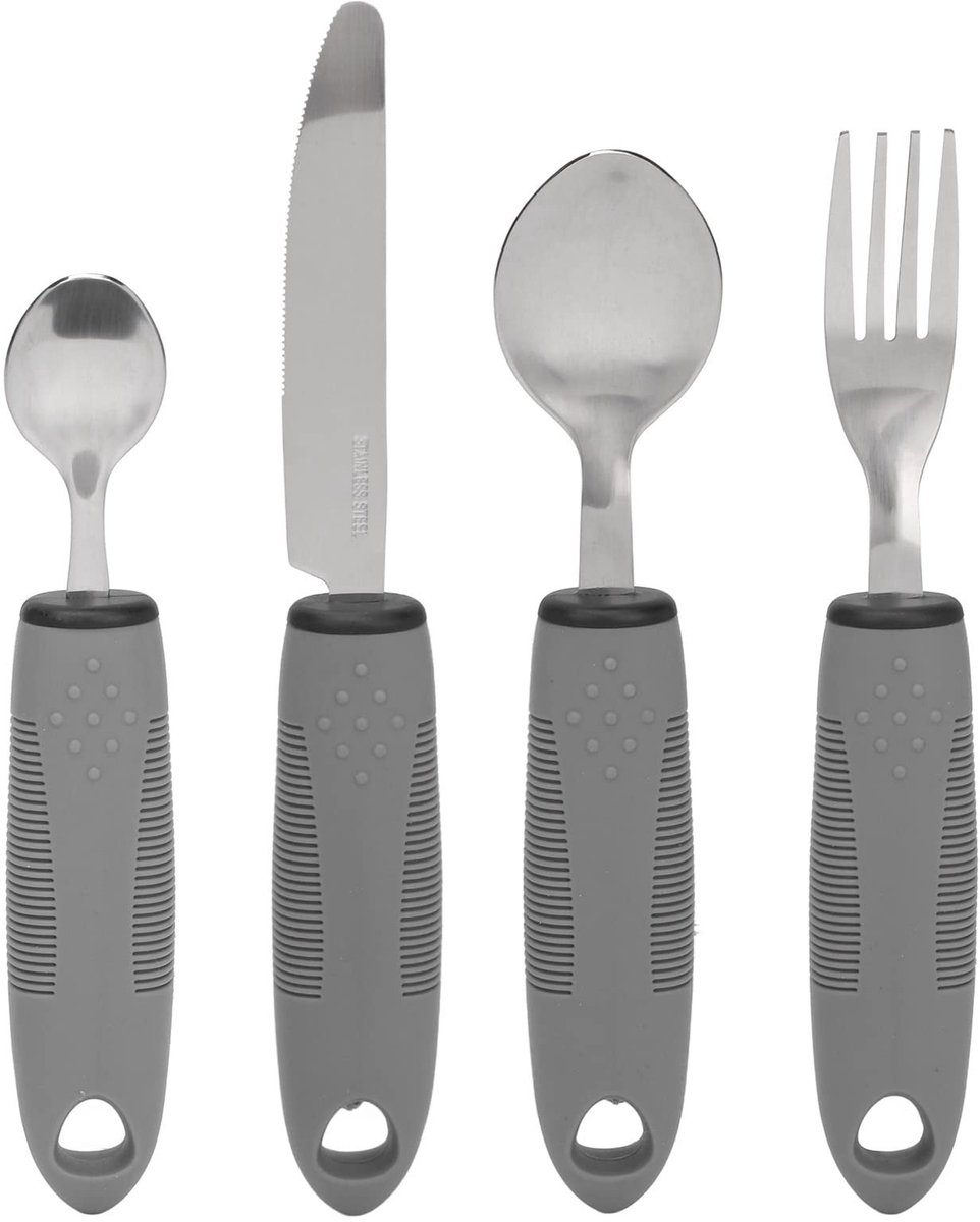 Dailygoods- Bestekset 3-delig - Antislip Handgrepen - Verzwaarde Vorken/Lepels/Mes - Roestvrij Staal - Geschikt voor Artritis/Trillingen - Glad Gepolijst - Aangepast Bestek