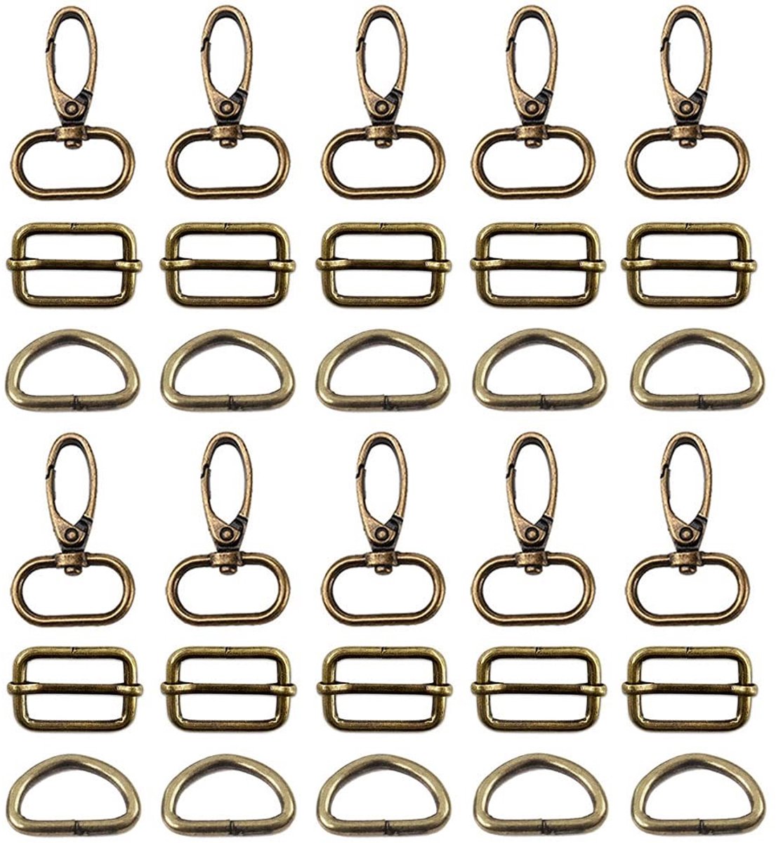 Dailygoods- Karabijnhaak 25 mm - D-ringen - Schuifgesp - Riemversteller - Sleutelhanger - 30 stuks - Tassenhaak