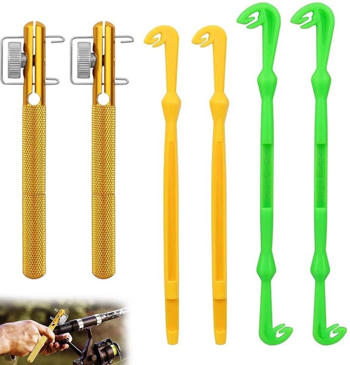 Dailygoods- Visaccessoires 6 Stuks - Knoopgereedschap 2-in-1 - Kabelbinders - Haken - Zeevissen - Metalen/Plastic - Visgereedschap