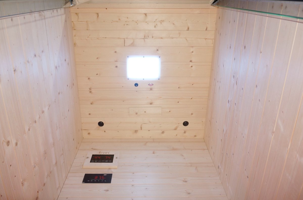 LIVIN Infraroodcabine 1 Persoons - Saunacabines - Sauna Cabine - Full Spectrum Verwarming - Kleurenverlichting - Audiofunctie - 90 x 90 x 190 cm - Espenhout thumbnail 3