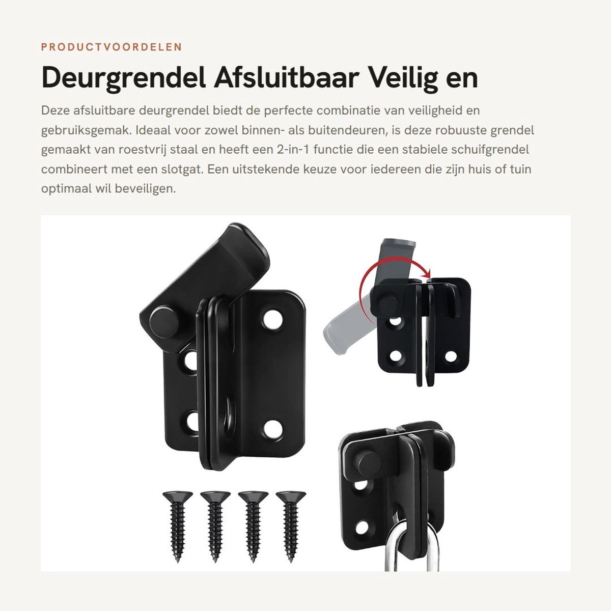 Dailygoods- Deurgrendel Afsluitbaar - Robuust Schuifgrendel - 2-in-1 Nachtschootslot - Veiligheidsgrendel - Ramen/Deuren - Roestvrij Staal - Grendelslot