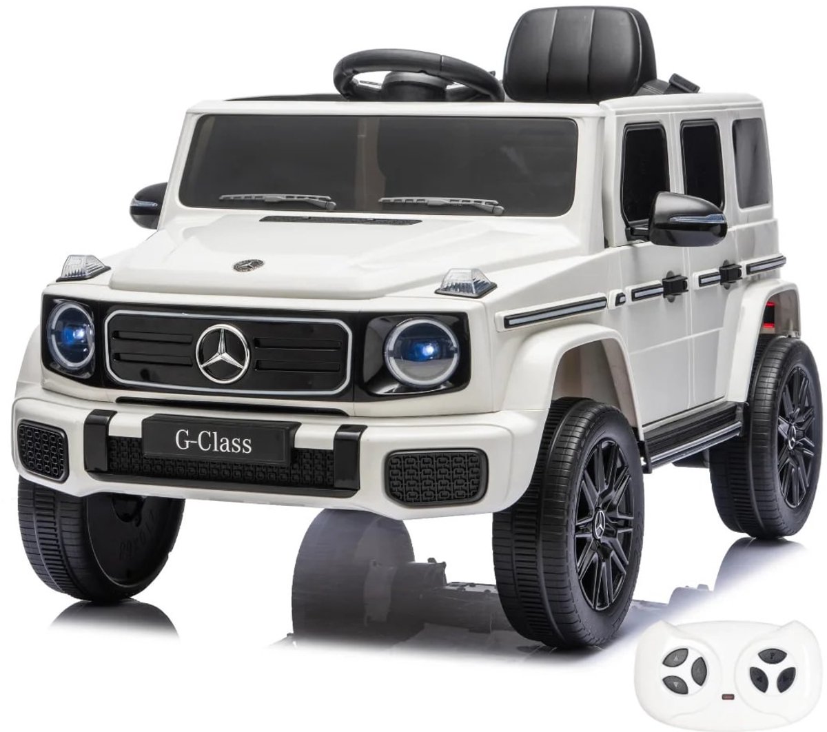 Mercedes G-Klasse Elektrische Kinderauto 12V 1 tot 4 jaar – Officieel Gelicentieerd Accuvoertuig met Afstandsbediening, EVA wielen & Veiligheidsgordel – Kindervoertuig met Werkende Deuren & MP3-speler – Wit