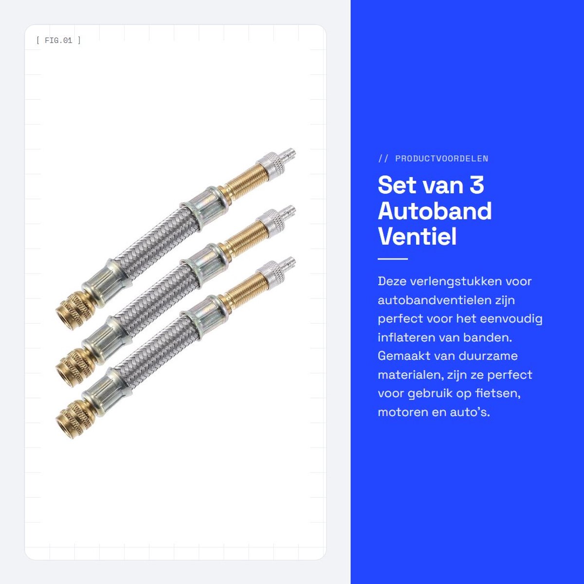Dailygoods- Ventiel Verlengstuk 103mm - Ventiel Adapter - Slangadapter - Draagbaar - Duurzaam - Koper/RVS - Bandenadapter