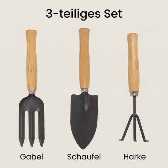 Dailygoods- Tuinapparaten Set van 3 - Hark/Schep/Vork - Houten Handgrepen - Geanodiseerd Metaal - Voor Balkon/Verhoogd Bloembed - Tuingereedschap van Dailygoods — afbeelding 5