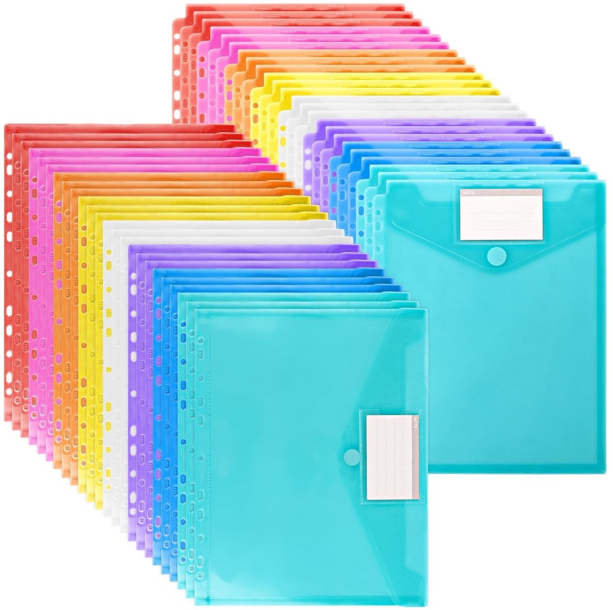 Dailygoods- Documentenmap Set van 48 - A4 - Waterdicht - Kunststof - Documentenhouder - Drukknop - 11 Geperforeerde Gaten - Documententas