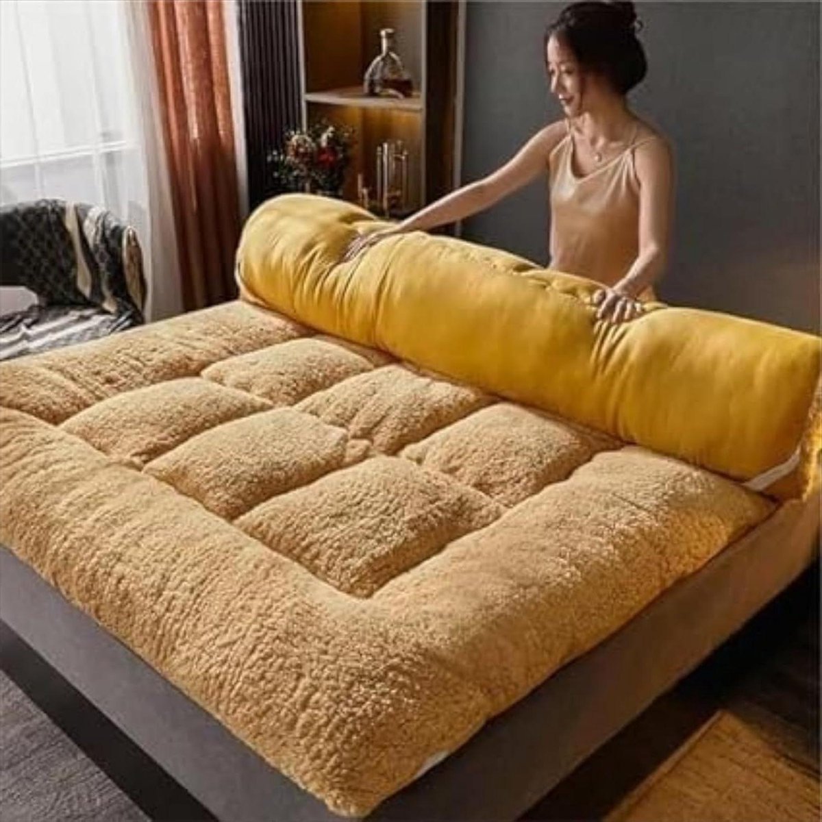 Japanse Futonmatras - Vloermatras Gastenbed - Comfortabel Slapen - Opvouwbaar Lichtgewicht - 120 x 200 cm - Camel