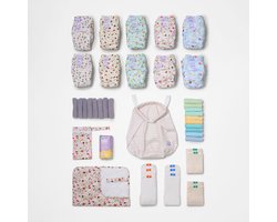 Complete set herbruikbare luiers – 20 herbruikbare luiers en accessoires voor dagelijks gebruik in motief ‘Garden Party’