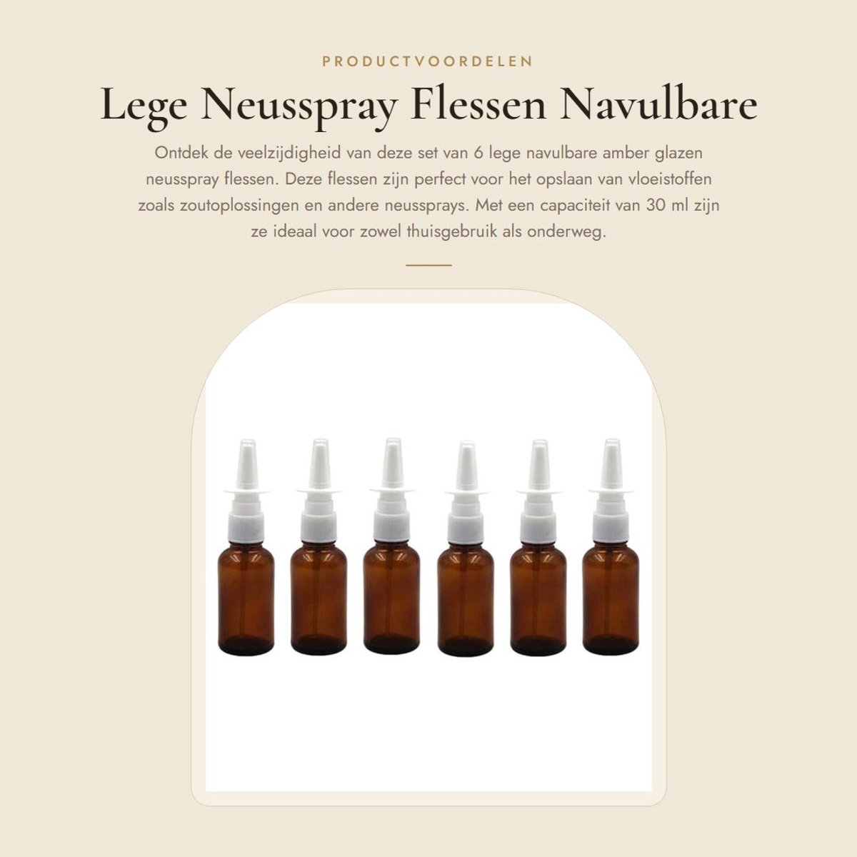 Dailygoods- Neusspray 30ml - 6 Stuks - Amber - Lege Navulbare Flessen - Spuitflacon - Veiligheidsclip - Milieuvriendelijk - Spuitfles