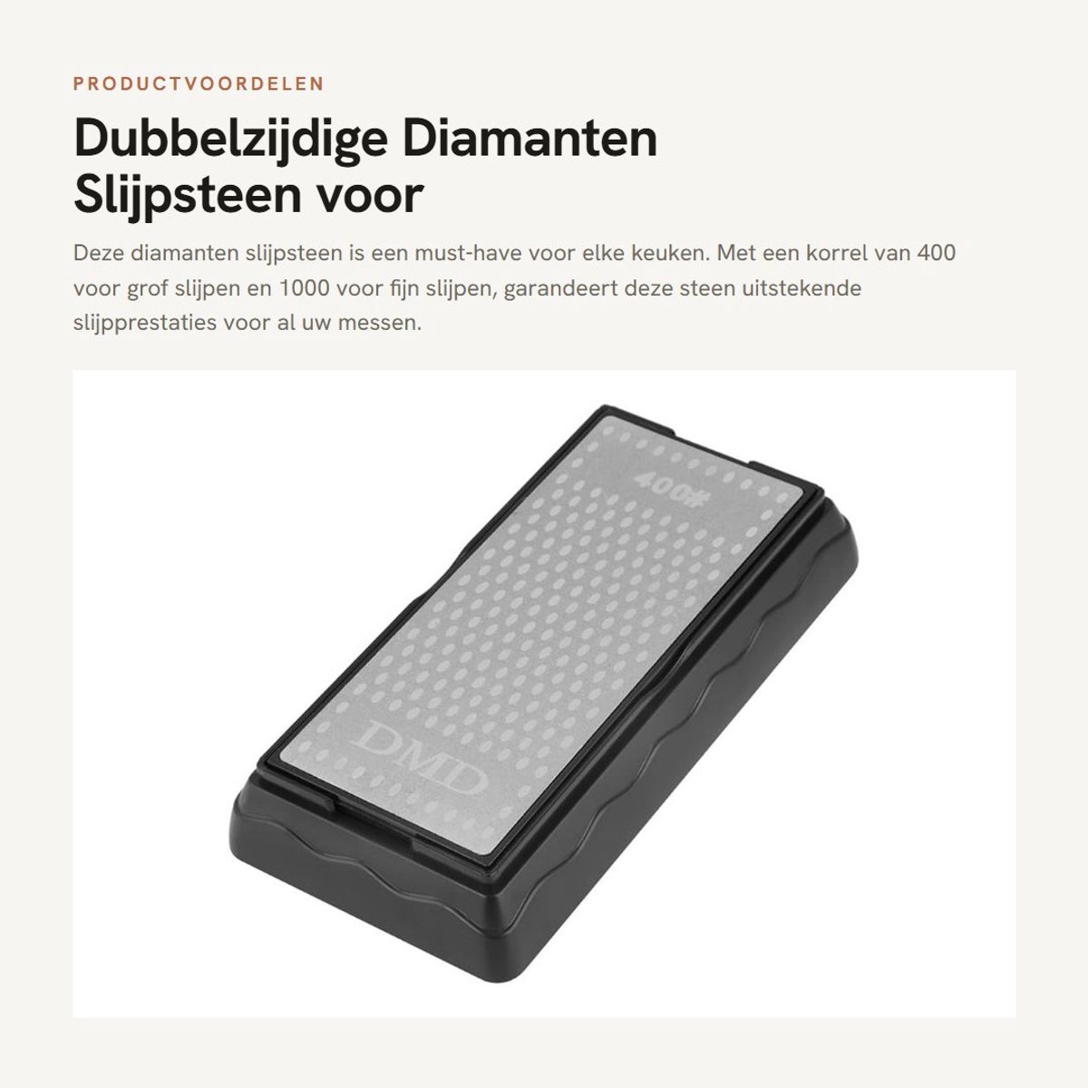 Dailygoods- Slijpsteen Diamant Dubbelzijdig - Slijpsteen voor Messen - Antislip Basis - Ovaal Ontwerp - Korrel 400/1000 - 200 x 70 mm - Slijpblok