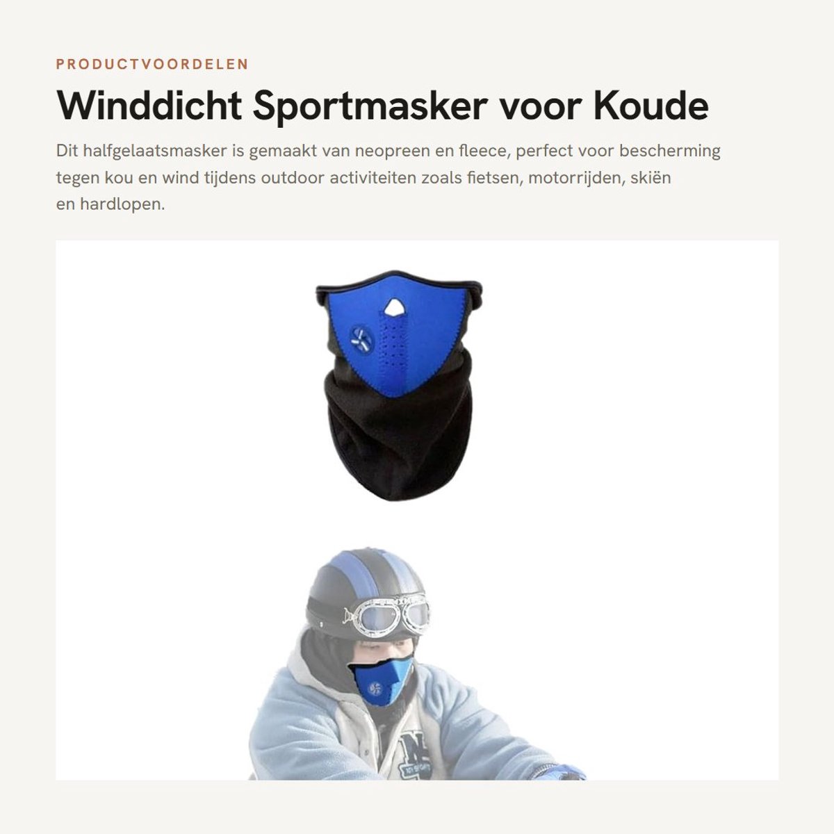 Dailygoods- Sportmasker met ventilatiesysteem - Bivakmuts - Nekwarmer - Winddicht - Neopreen/Fleece - 50 x 23 cm - Uniseks