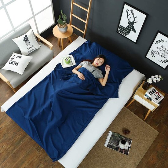 Slaapzak Liner - Reisblad Hotel Laken - Kamperen en Reizen - Zachte Polyestervezel - 115 x 210 cm - Maanlicht Blauw — afbeelding 2