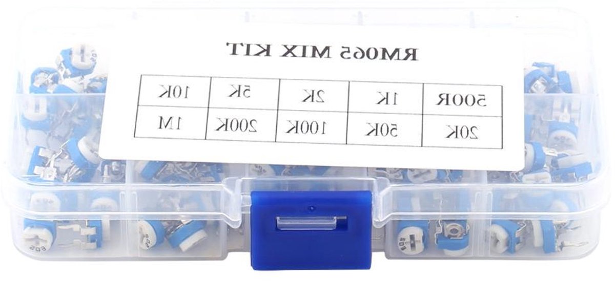 Trimpot Weerstanden Set - Variabele Potentiometers - Elektronica Projecten - 10 Verschillende Waarden - 100 Stuks - Blauw Wit