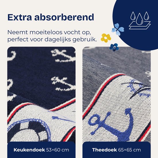Gros plan de torchons bleu foncé et gris avec des ancres et un imprimé de bouée de sauvetage. Textile absorbant.