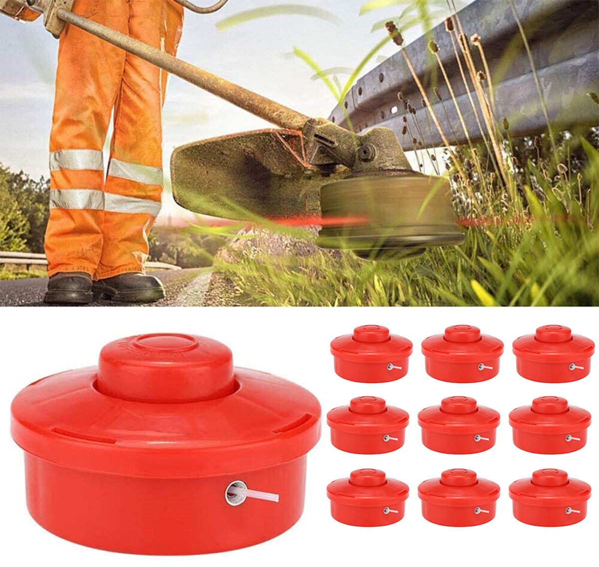 Grasmaaier – Draadhaspel – Trimdraadhaspel – PP-materiaal – Accessoires voor bosmaaiers – Voor benzinebosmaaiers – Rood – Verpakking van 10 stuks