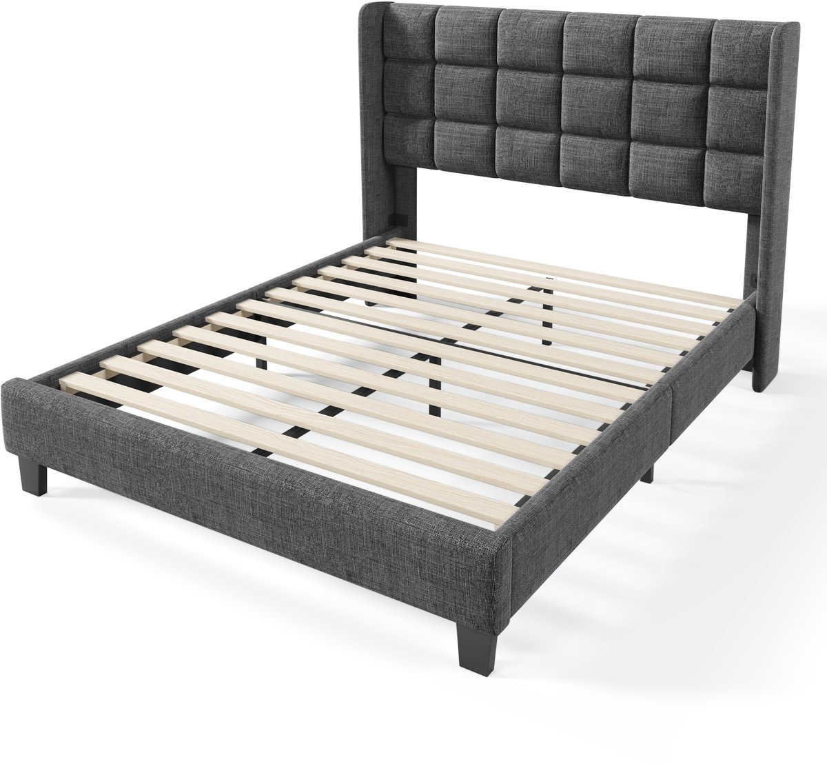 COVREO Bedframe 140x200 cm grijs stof met hoofdbord, zonder matras