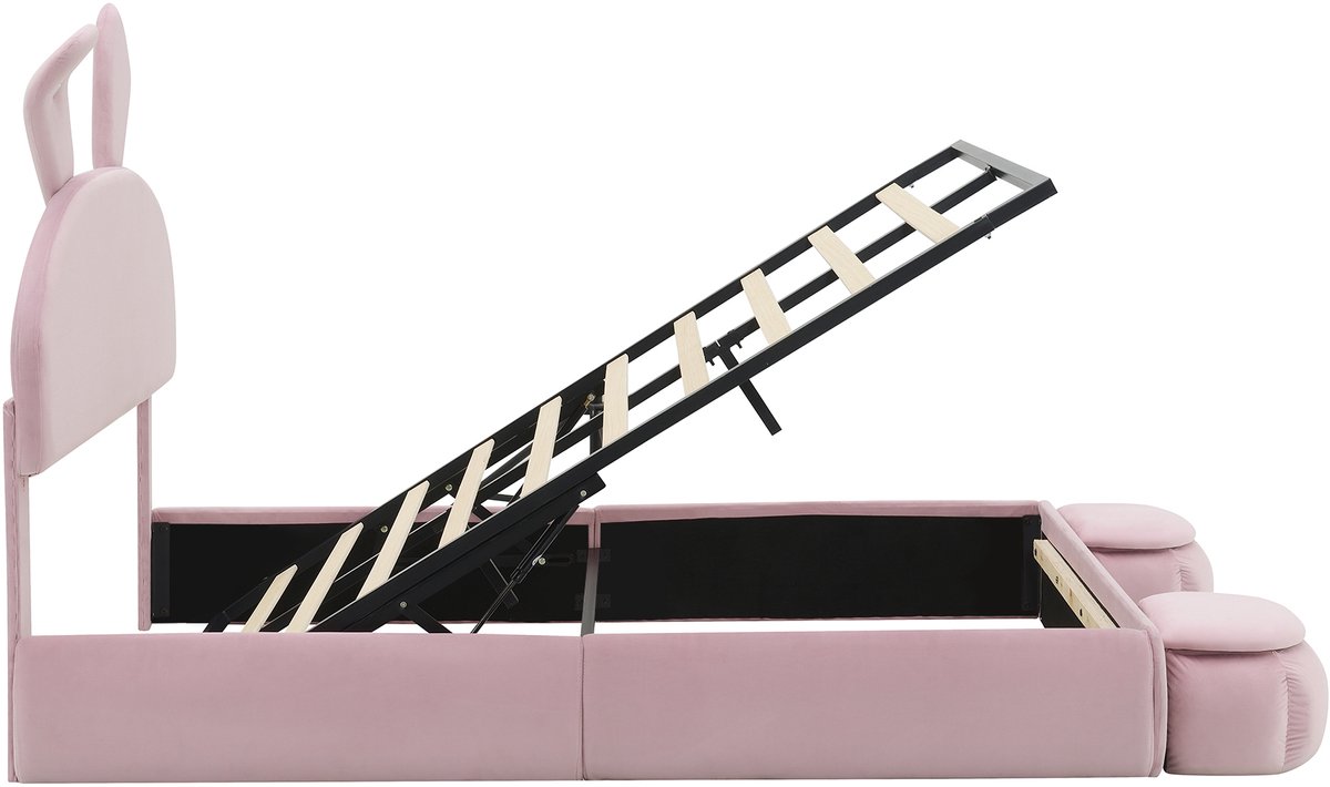 COVREO Bedframe 140x200 cm - roze fluweel, opbergruimte, zonder matras