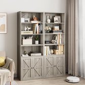 2 sets Moderne Boekenkast met 4 Niveaus - Opbergkast met X-Deur - Hout - Grijs - Voor Woonkamer, Slaapkamer & Kantoor