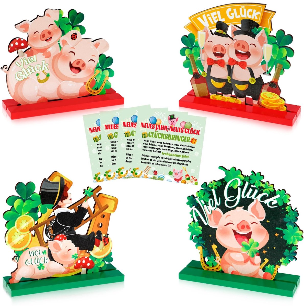Dailygoods- Tafeldecoratie Geluksvarken - Nieuwjaarskaarten - Geluksbrengers - Felicitaties - Tafeldecoratie Woonkamer - Decoratie voor op Tafel - Nieuwjaarsdecoratie