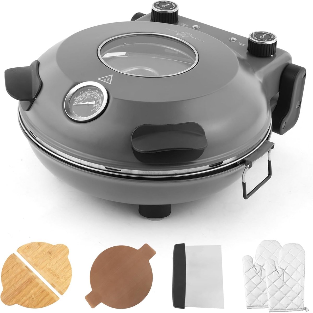 Elektrische Pizzaoven Buitenoven Thuis Pizza Bakken Dubbele Temperatuurregeling 30 cm Pizza Grijs