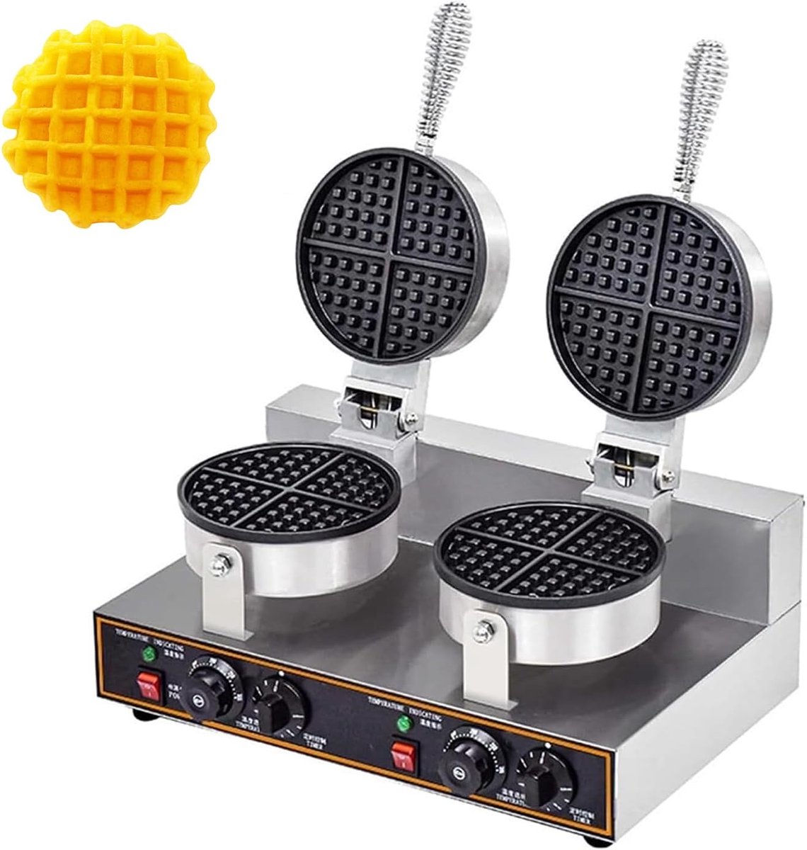 Commercieel Wafelijzer - Dubbel Wafelapparaat - Snelle Snacks Maken - Dubbelzijdige Verwarming - 50 x 32 x 19 cm - Zilver