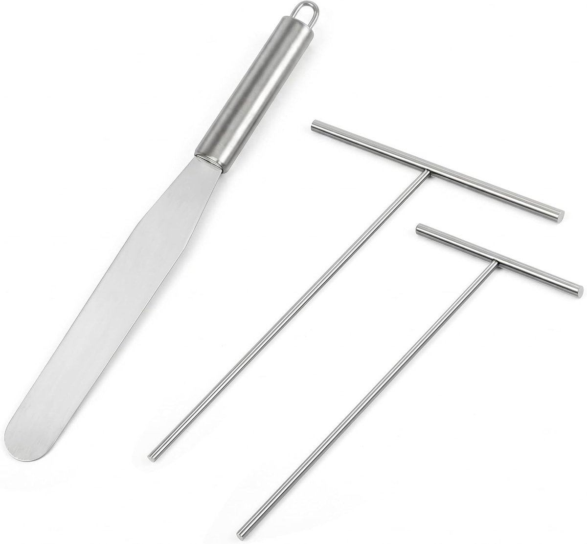 Crêpe Gereedschap Set - Pannenkoek Tools - Perfecte Pannenkoeken Maken - Dubbele Spreiders Inclusief - 2 Spreiders 1 Spatel - Zilver