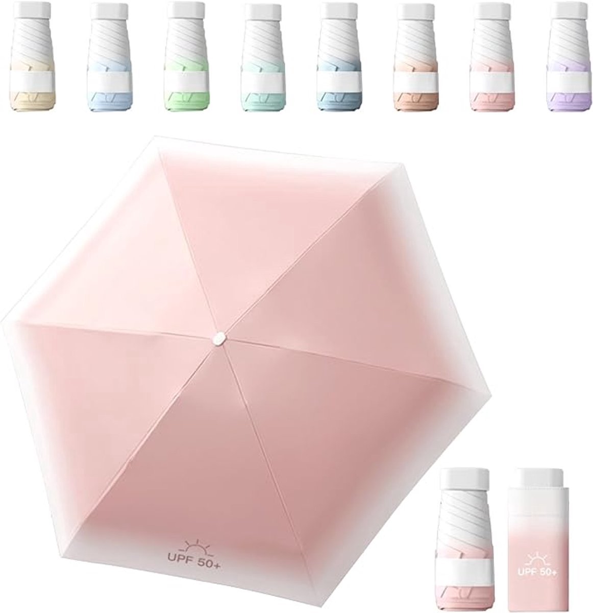 COOAU - Mini Zak UV Beschermings Parasol - UPF 50+ Compact Opvouwbare Zonnescherm - Lichtgewicht Kleine Capsule Paraplu voor Vrouwen Buiten Reizen Zon en Regen
